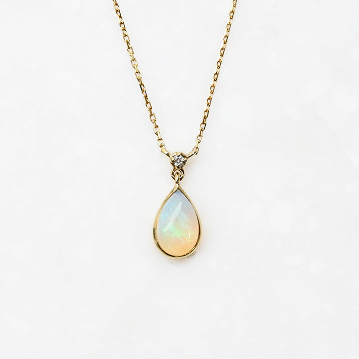 オパール×ダイヤモンド ペアシェイプ ネックレス【K10YG】｜Opaline