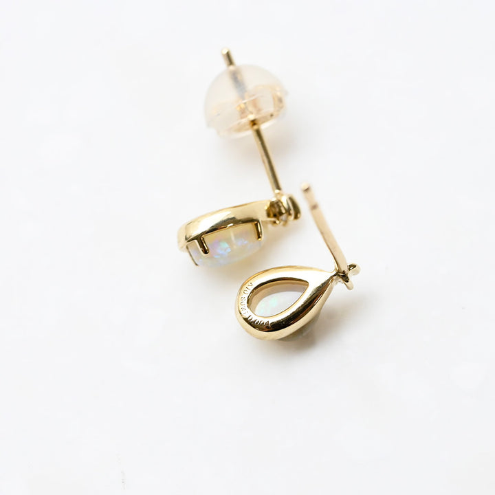 オパール×ダイヤモンド ペアシェイプ ピアス①【K10YG】｜Opaline