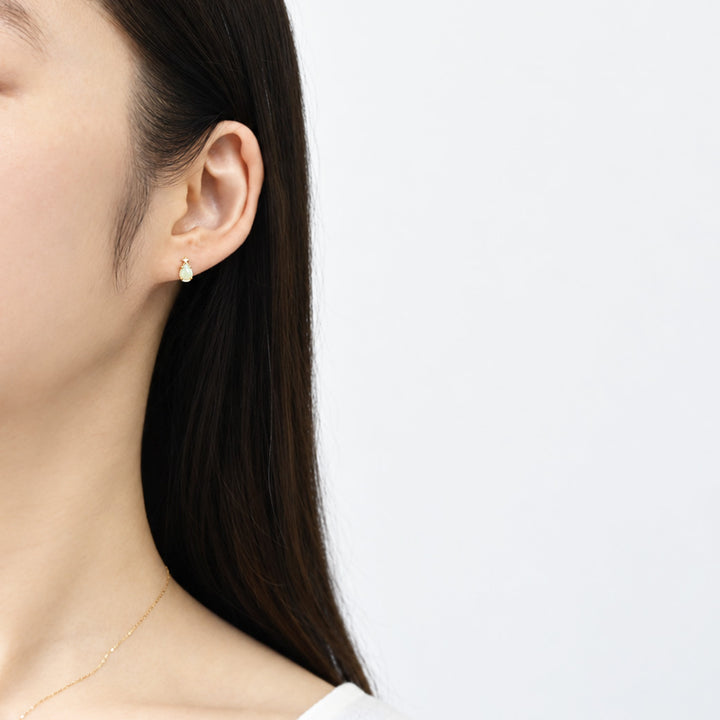 オパール×ダイヤモンド ペアシェイプ ピアス①【K10YG】｜Opaline