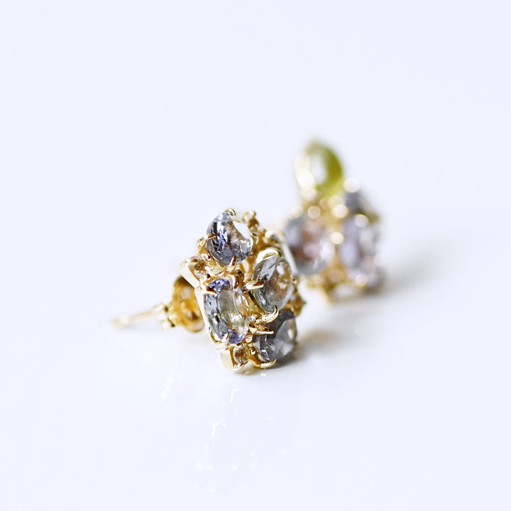 【数量限定】紫陽花・ゾイサイトピアスK10イエローゴールド