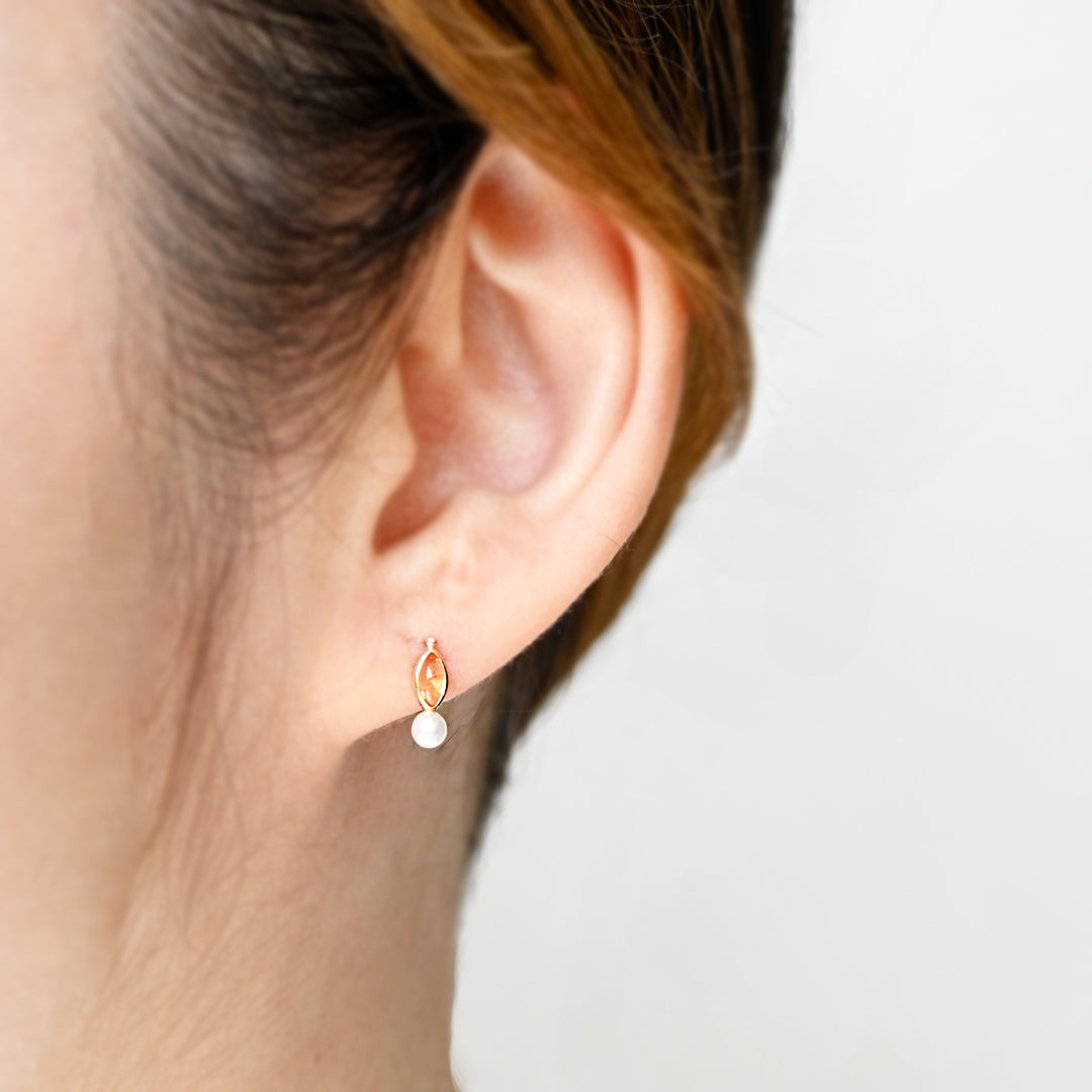 天然石＆パールピアス【K10YG】25ss