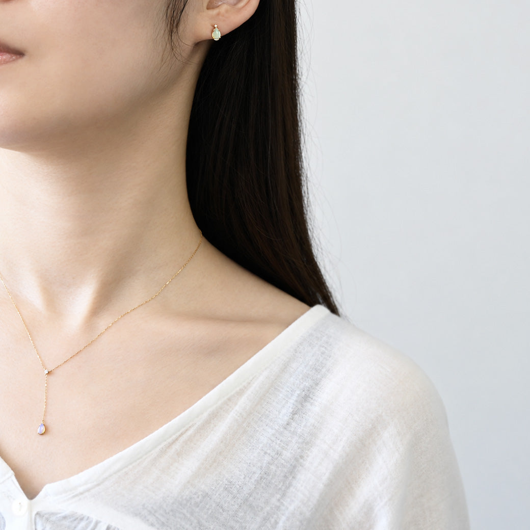 オパール×ダイヤモンド Y字 ネックレス【K10YG】｜Opaline