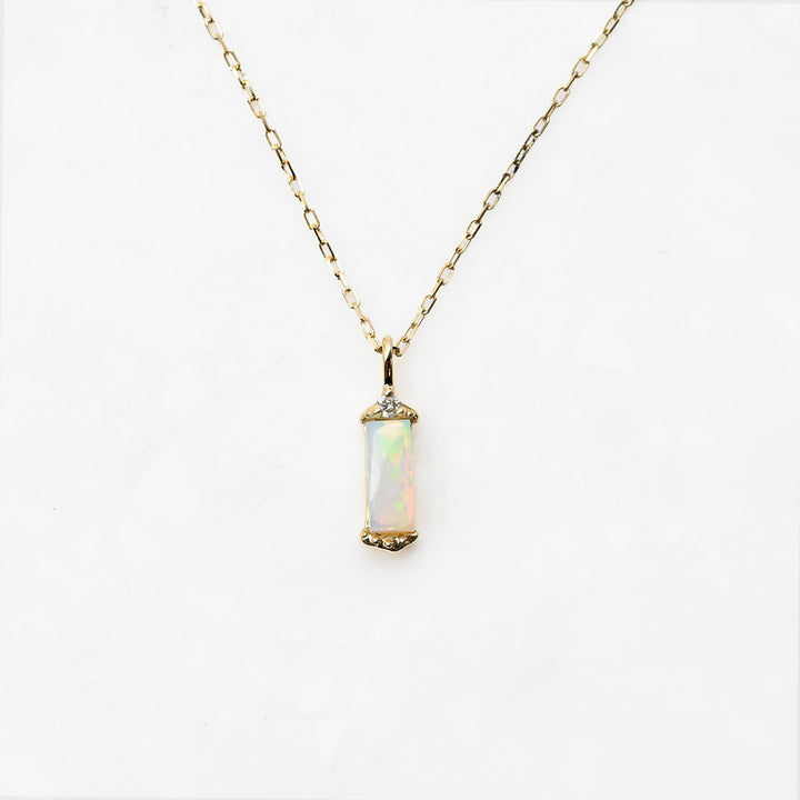 オパール×ダイヤモンド バゲット ネックレス【K10YG】｜Opaline