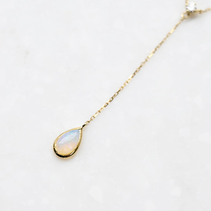 オパール×ダイヤモンド Y字 ネックレス【K10YG】｜Opaline