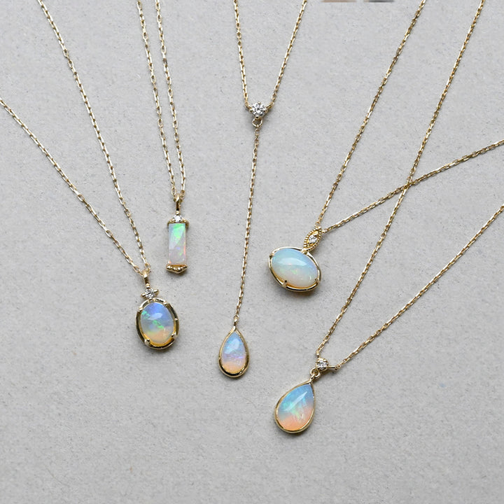 オパール×ダイヤモンド ペアシェイプ ネックレス【K10YG】｜Opaline