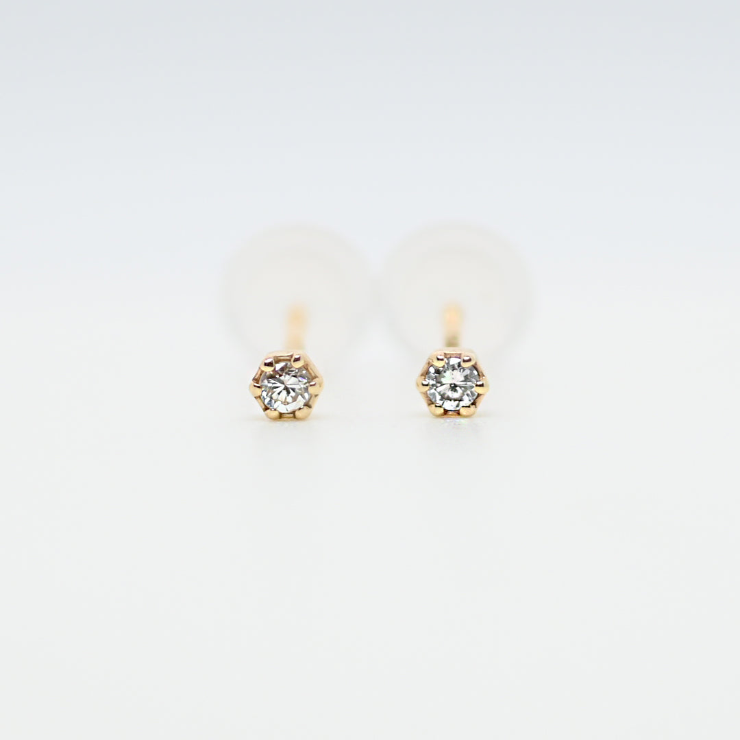 シンプル1粒ダイヤモンドピアス【K10YG】25ss