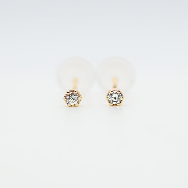 シンプル1粒ダイヤモンドピアス【K10YG】25ss