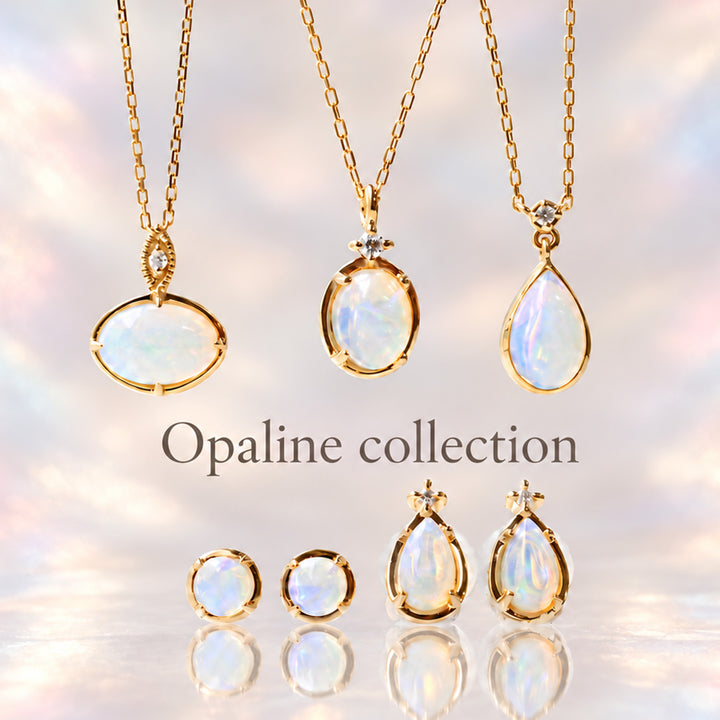 オパール×ダイヤモンド ペアシェイプ ピアス①【K10YG】｜Opaline