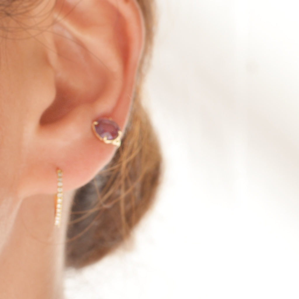 【各種クーポン・ポイントのご利用不可】ファンシーカット 2月 アメジスト シングルクリップイヤリング【K10YG】