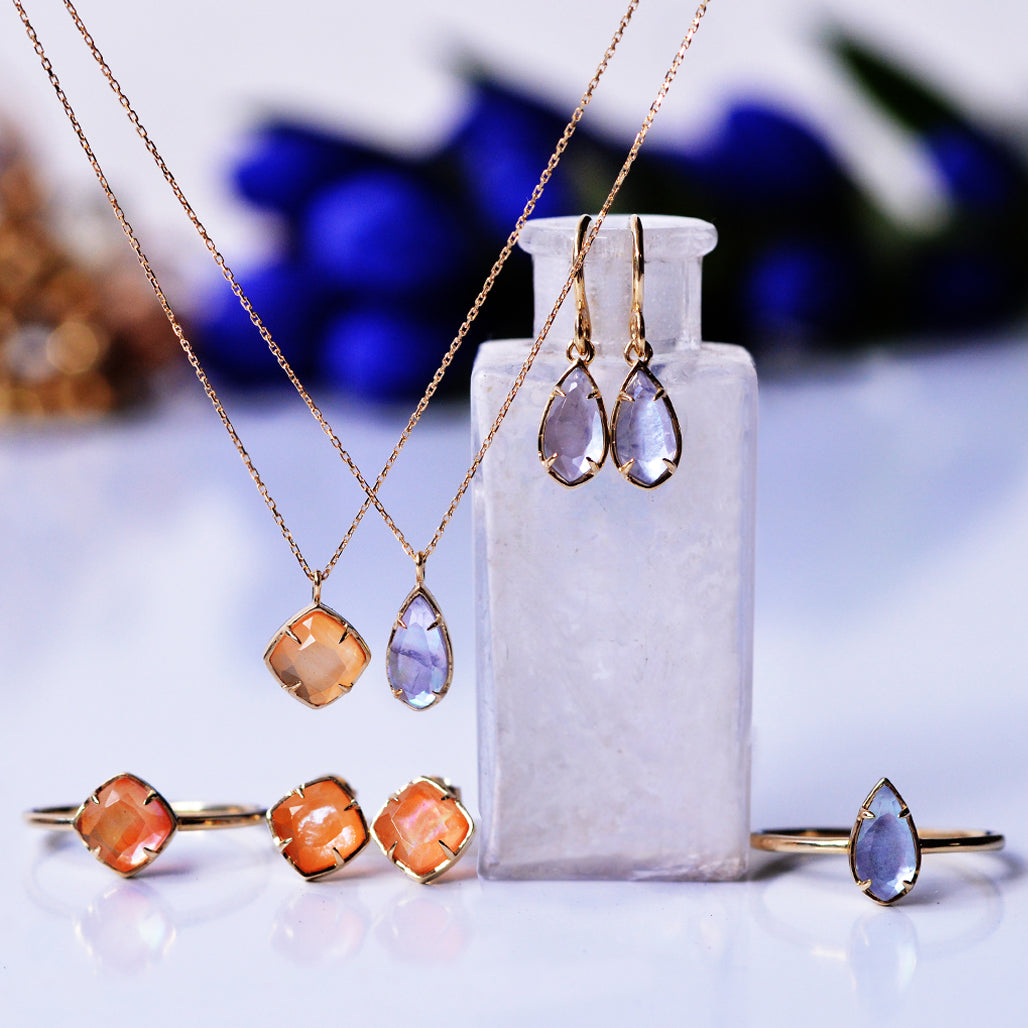 【各種クーポン・ポイントのご利用不可】ホログラム・クォーツ×マザーオブパール×タンザナイト　 ピアス【K10YG】21W