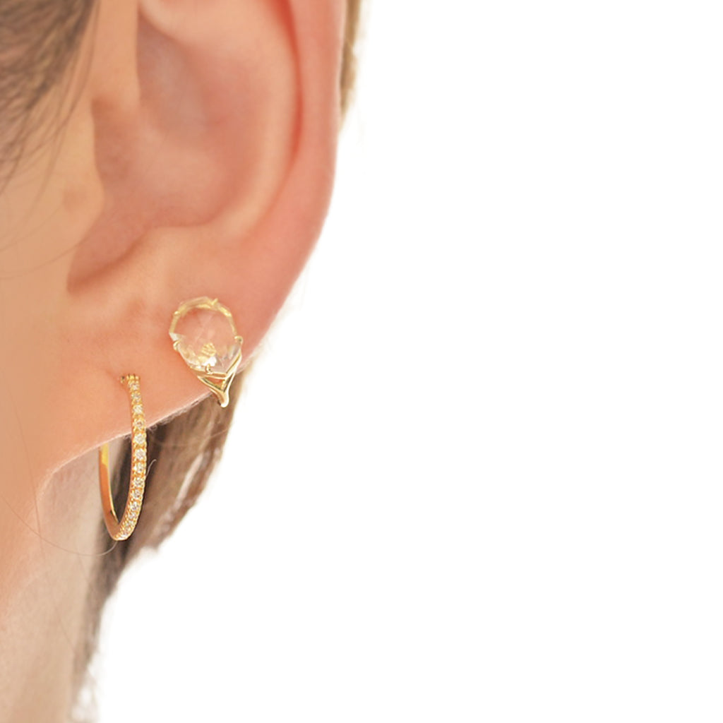 【各種クーポン・ポイントのご利用不可】ファンシーカット 4月 クォーツ シングルクリップイヤリング【K10YG】